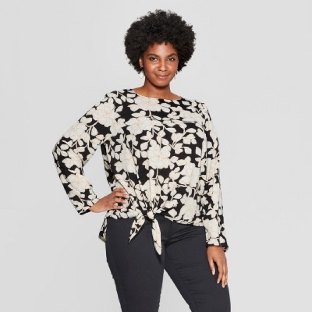 Ava & Viv floral tie front blouse
